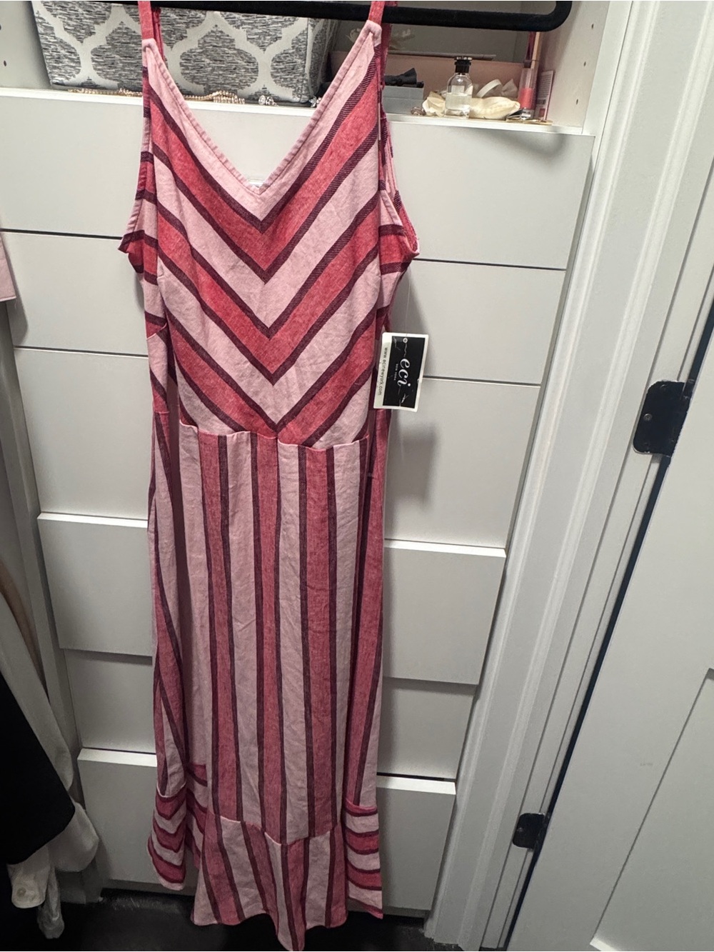Linen blend Striped Pink and Red Maxi Dress